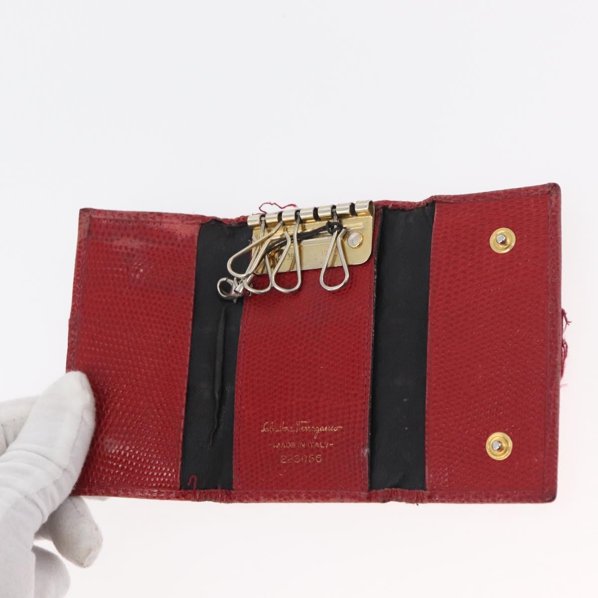 Salvatore Ferragamo Key Case Leather 10 Set Black Red Brown Auth CB271