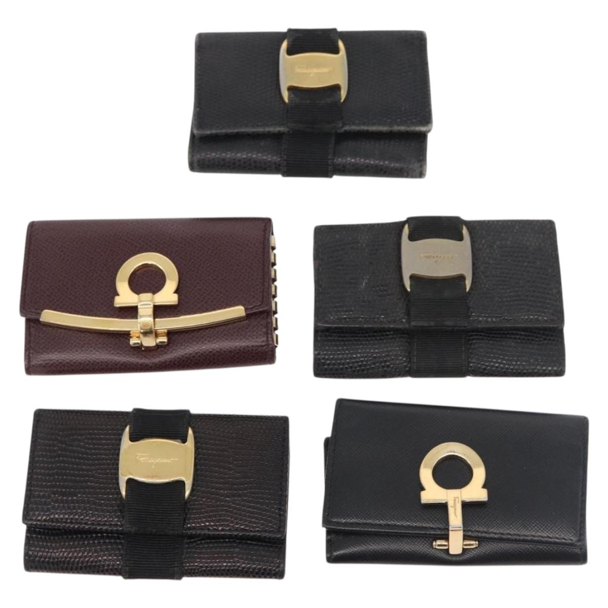 Salvatore Ferragamo Key Case Leather 10 Set Black Red Brown Auth CB271