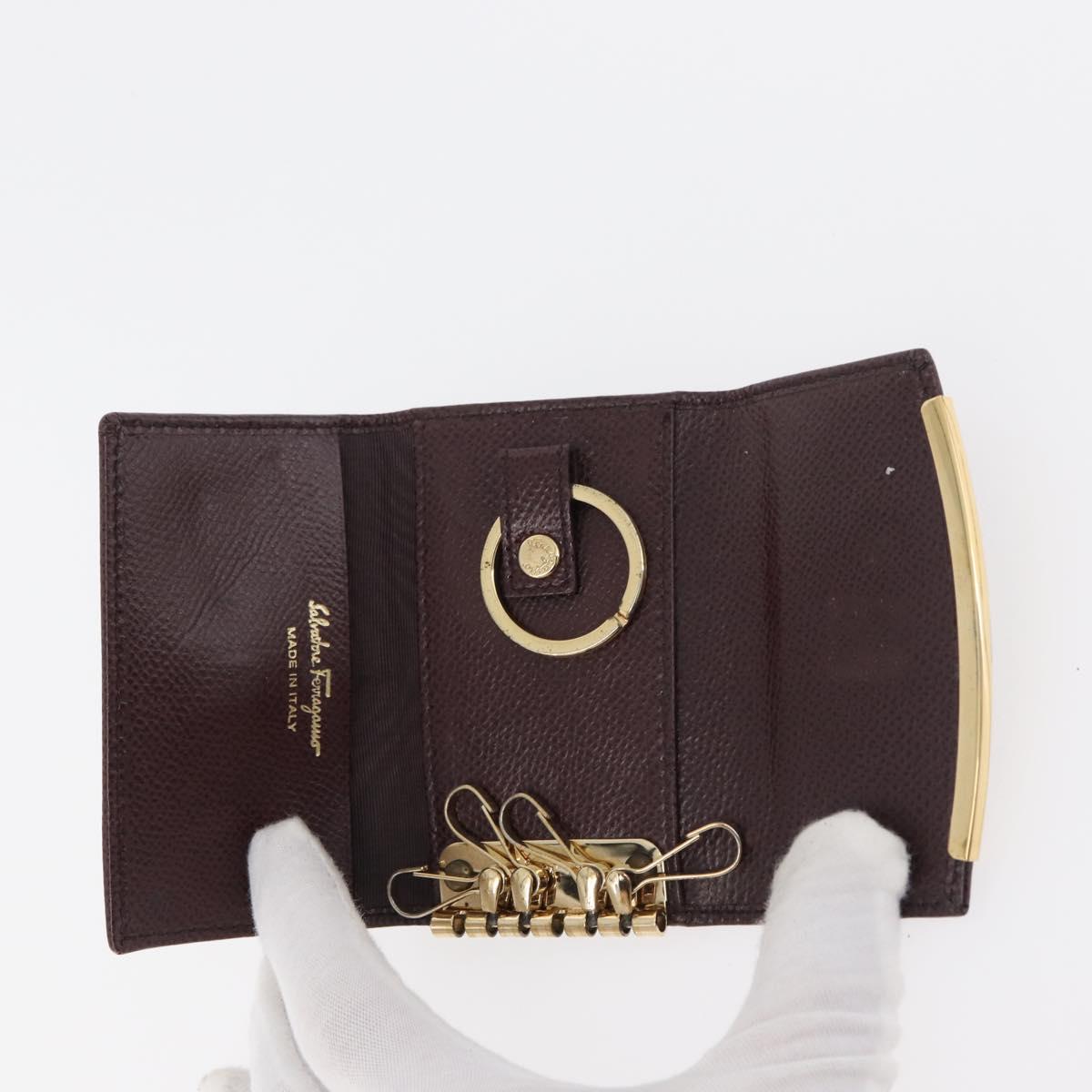 Salvatore Ferragamo Key Case Leather 10 Set Black Red Brown Auth CB271
