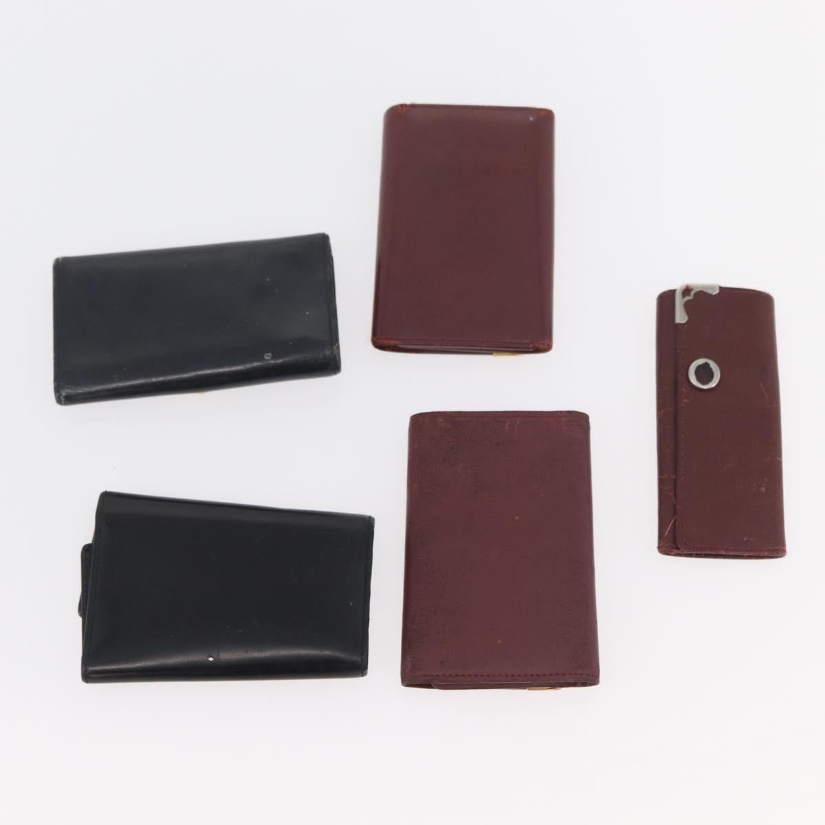 CARTIER Key Case Leather 10 Set Black Bordeaux Auth CB272