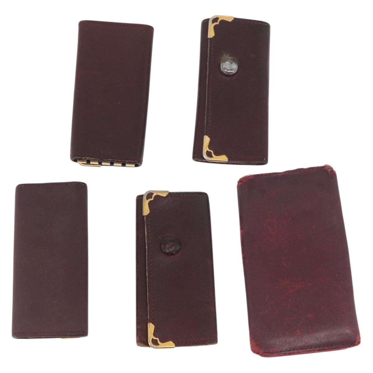 CARTIER Key Case Leather 10 Set Black Bordeaux Auth CB272