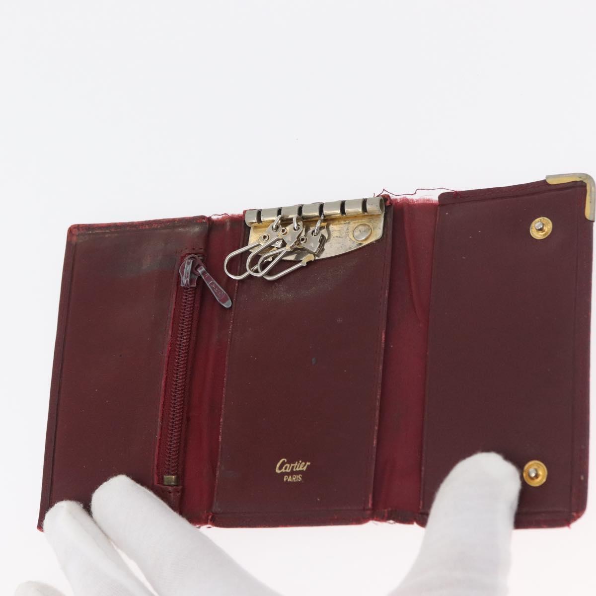 CARTIER Key Case Leather 10 Set Black Bordeaux Auth CB272