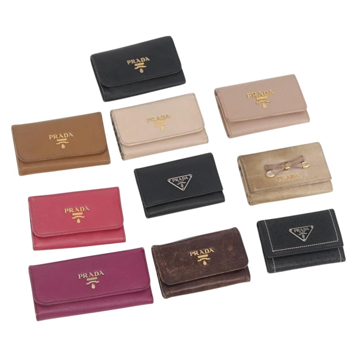 PRADA Key Case Safiano leather 10 Set Black Pink beige Auth CB273