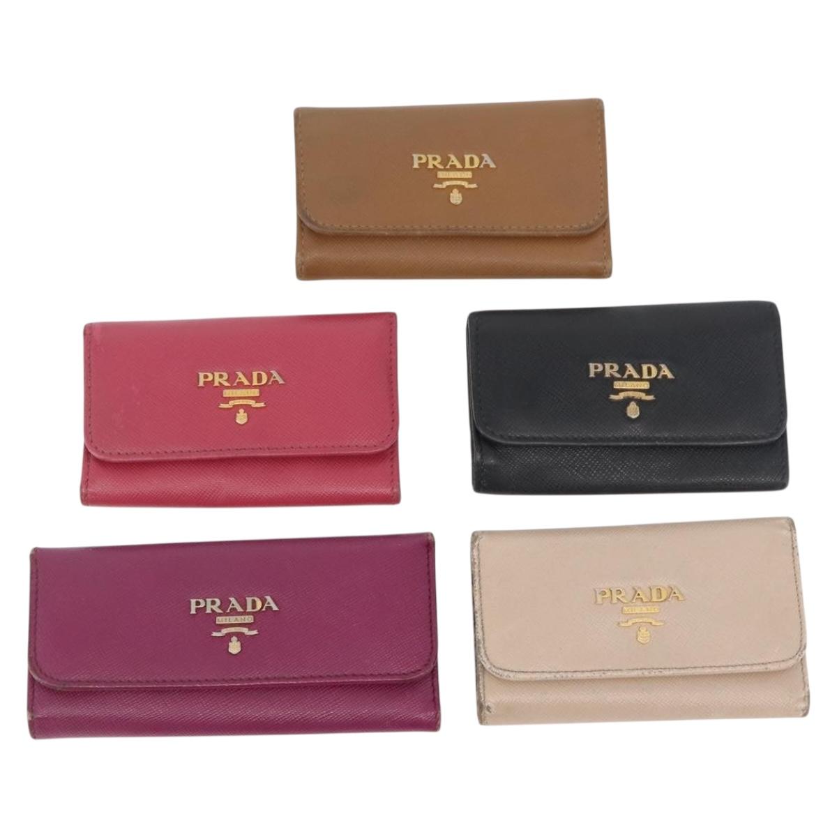 PRADA Key Case Safiano leather 10 Set Black Pink beige Auth CB273