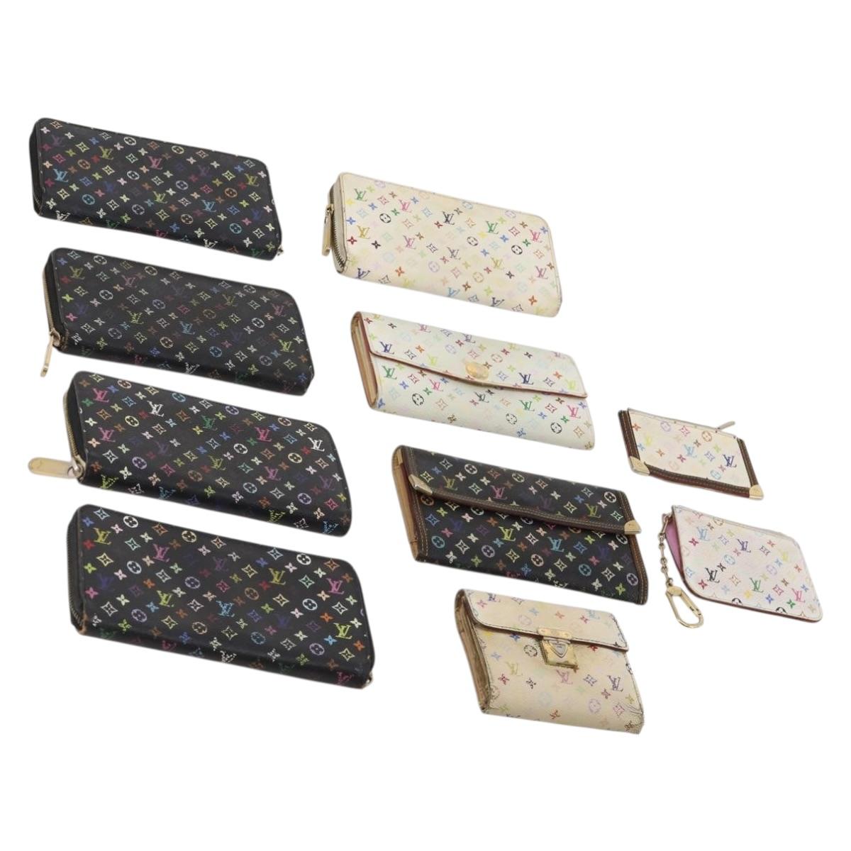 LOUIS VUITTON Monogram Multicolor Wallet 10 Set White Black LV Auth CB284