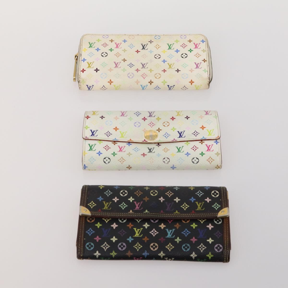LOUIS VUITTON Monogram Multicolor Wallet 10 Set White Black LV Auth CB284