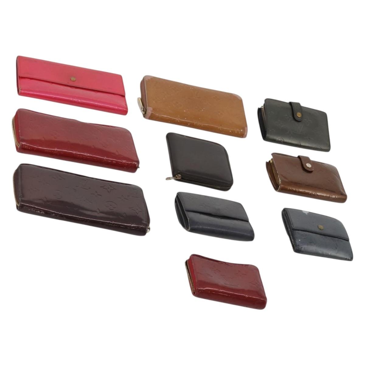 LOUIS VUITTON Monogram Vernis Matte Wallet 10 Set Black Red LV Auth CB285