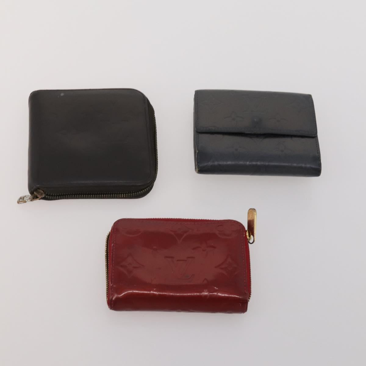 LOUIS VUITTON Monogram Vernis Matte Wallet 10 Set Black Red LV Auth CB285