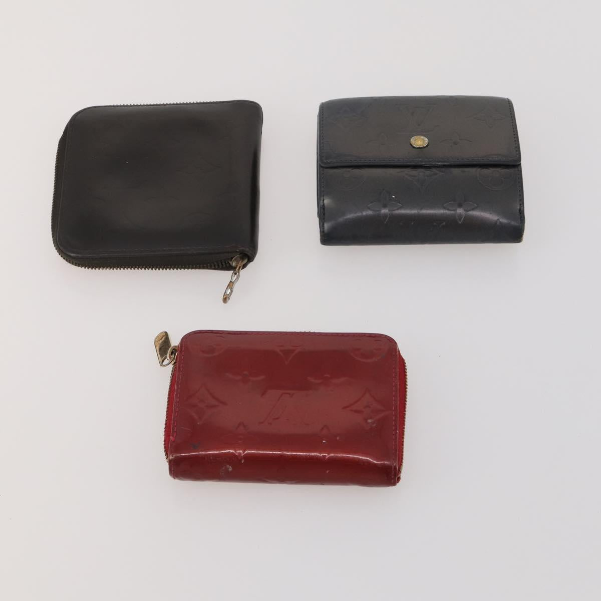 LOUIS VUITTON Monogram Vernis Matte Wallet 10 Set Black Red LV Auth CB285