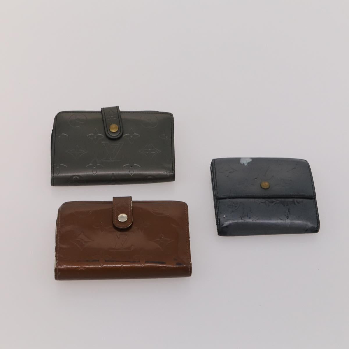 LOUIS VUITTON Monogram Vernis Matte Wallet 10 Set Black Red LV Auth CB285