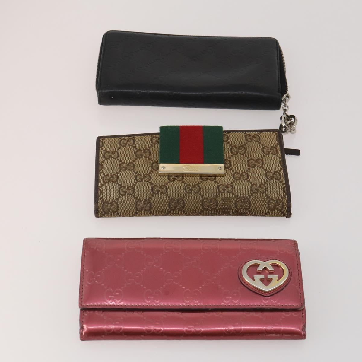 GUCCI GG Canvas Wallet Leather 10 Set Black Beige pink Auth CB287