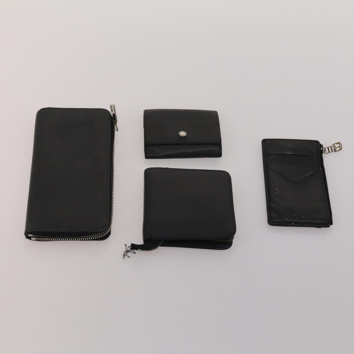 LOUIS VUITTON Taiga Wallet 10 Set Black Green Brown LV Auth CB289