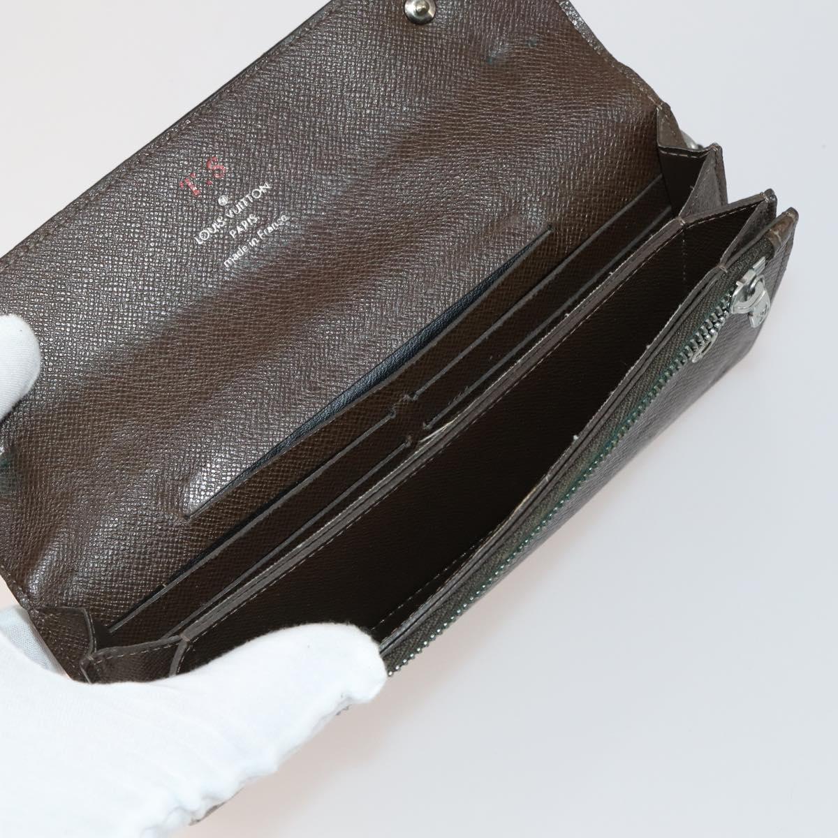 LOUIS VUITTON Taiga Wallet 10 Set Black Green Brown LV Auth CB289