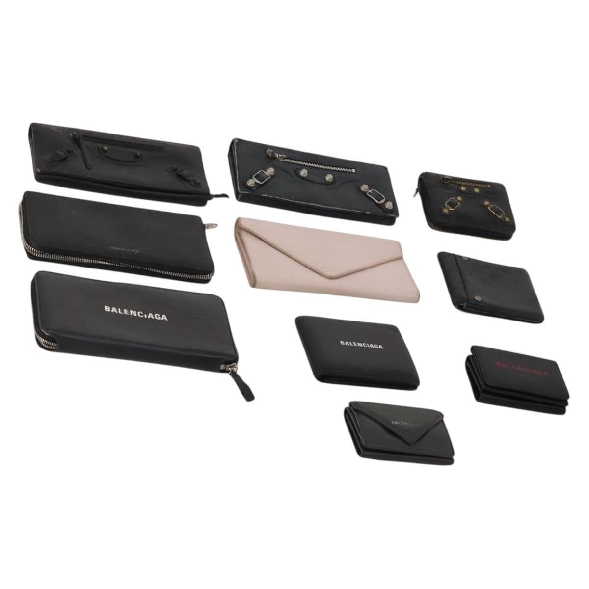 BALENCIAGA Wallet Leather 10 Set Black Beige Auth CB290