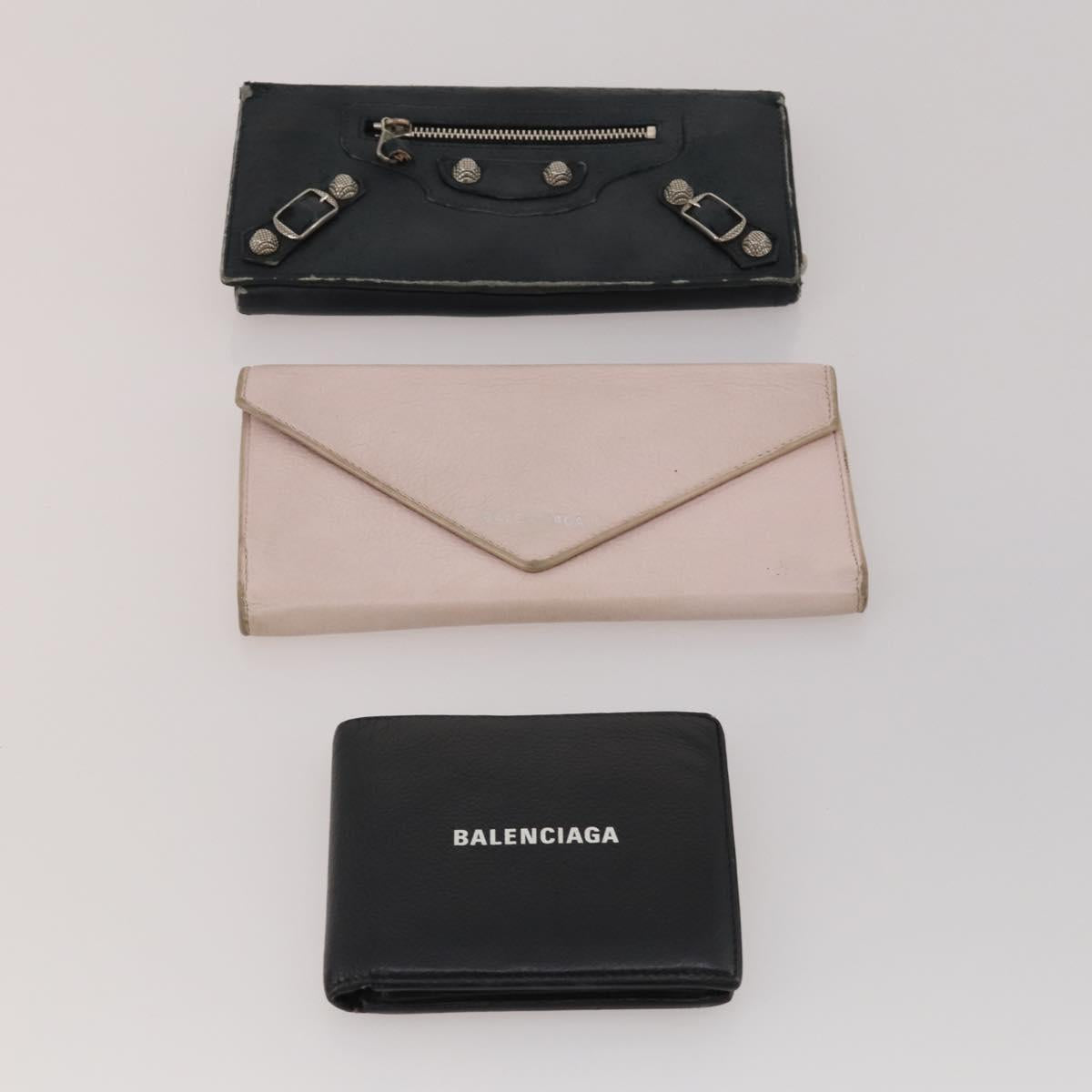 BALENCIAGA Wallet Leather 10 Set Black Beige Auth CB290