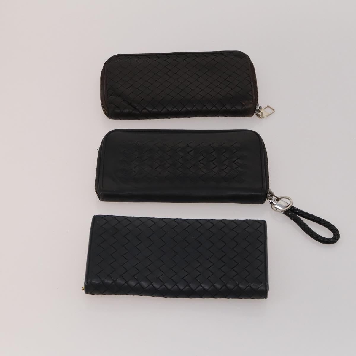 BOTTEGA VENETA INTRECCIATO Wallet Leather 10 Set Black Beige Auth CB291