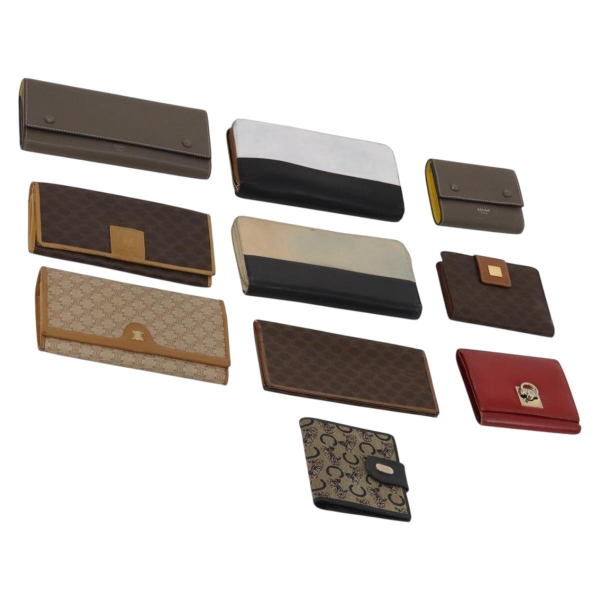 CELINE Macadam Canvas Wallet Leather 10 Set Brown Beige Red Auth CB292