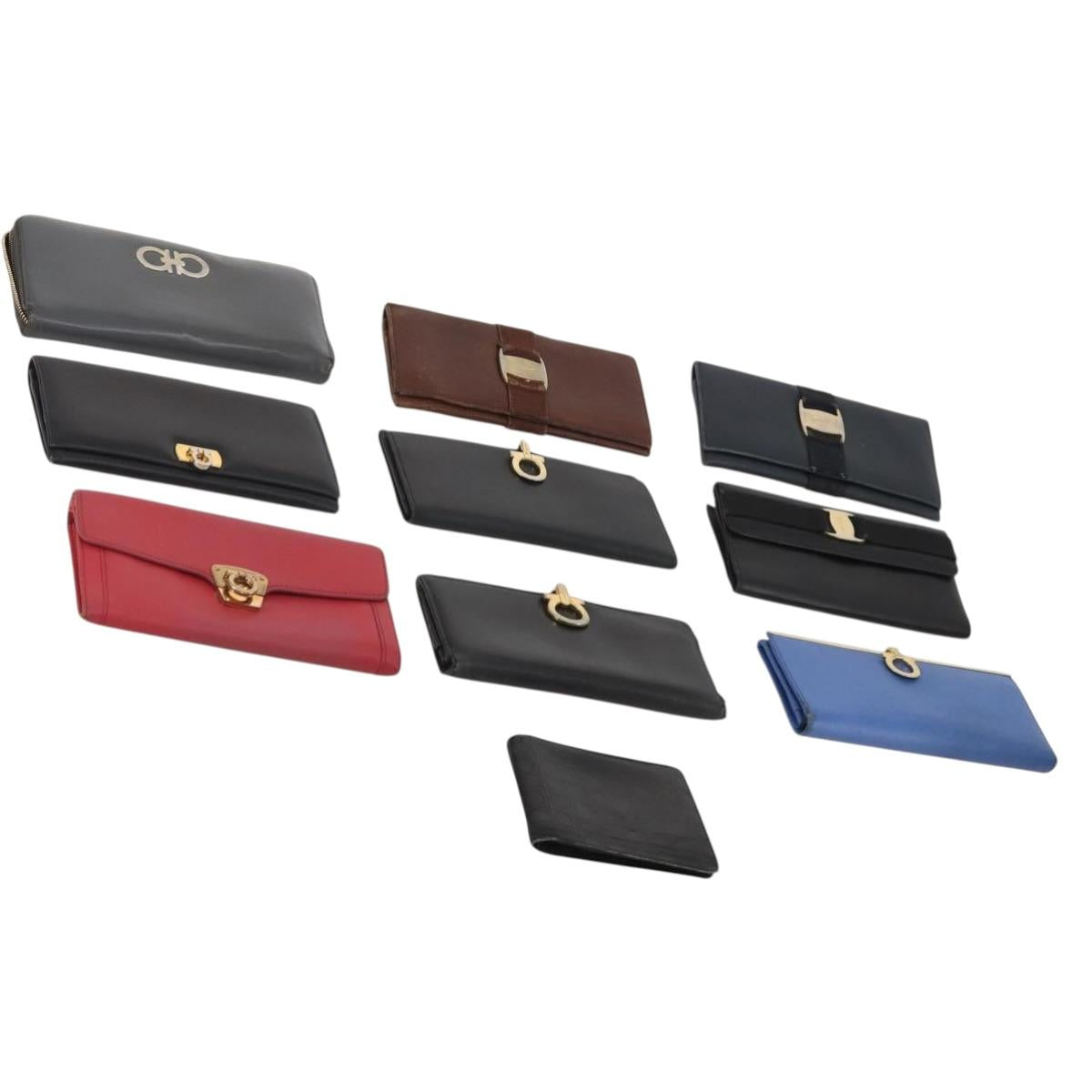 Salvatore Ferragamo Wallet Leather 10 Set Black Brown Red Auth CB294