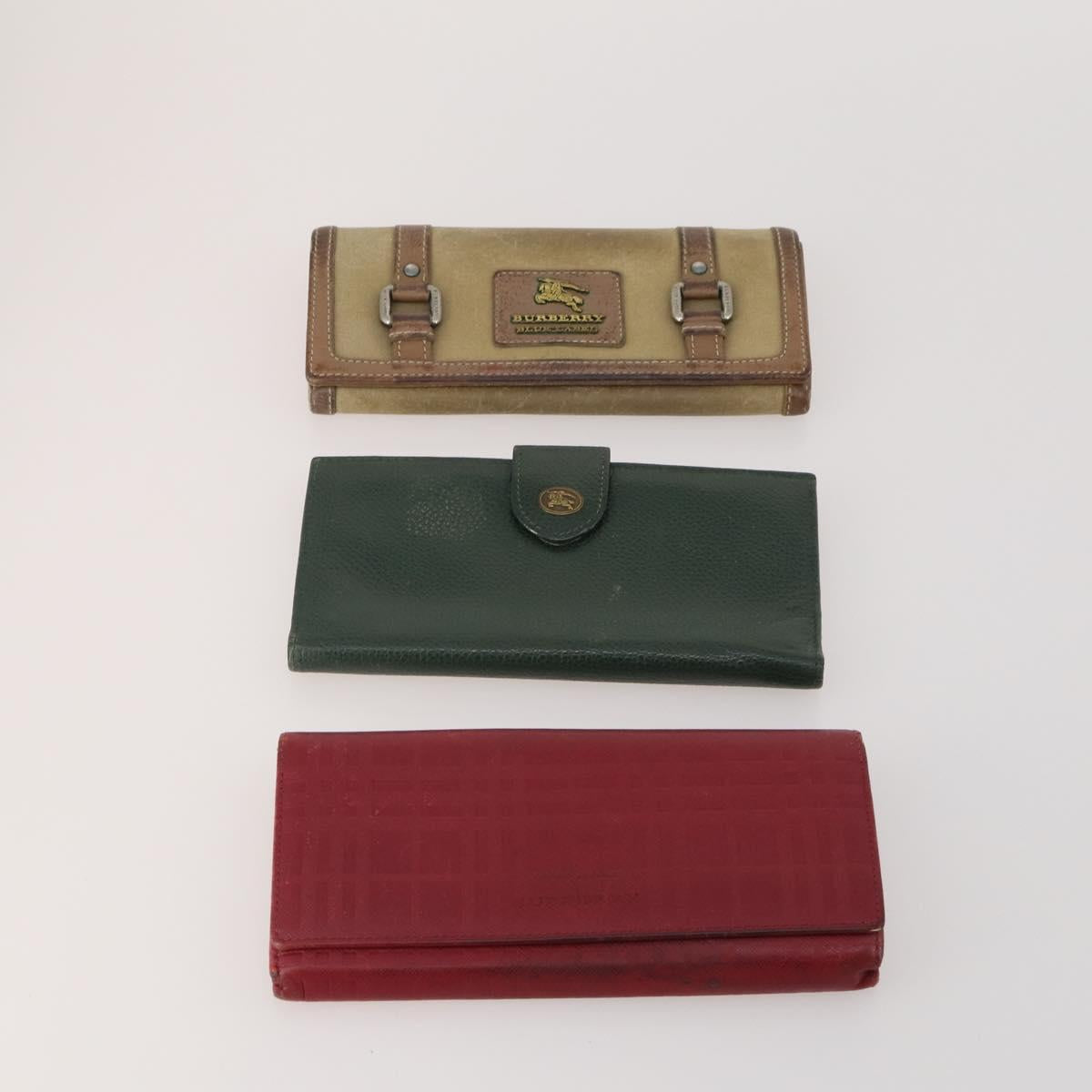 BURBERRY Nova Check Wallet Canvas Leather 10 Set Red Beige Green Auth CB295