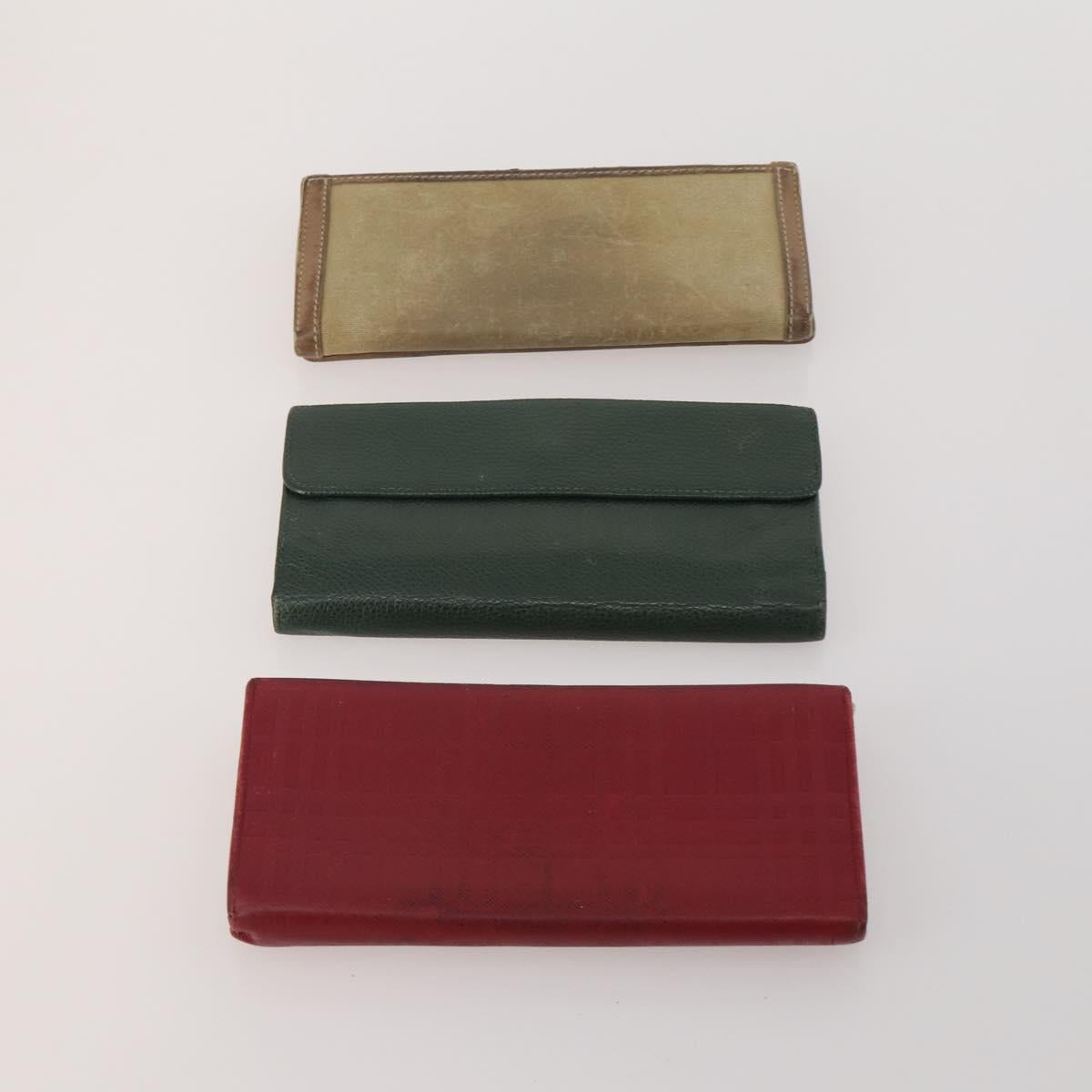 BURBERRY Nova Check Wallet Canvas Leather 10 Set Red Beige Green Auth CB295