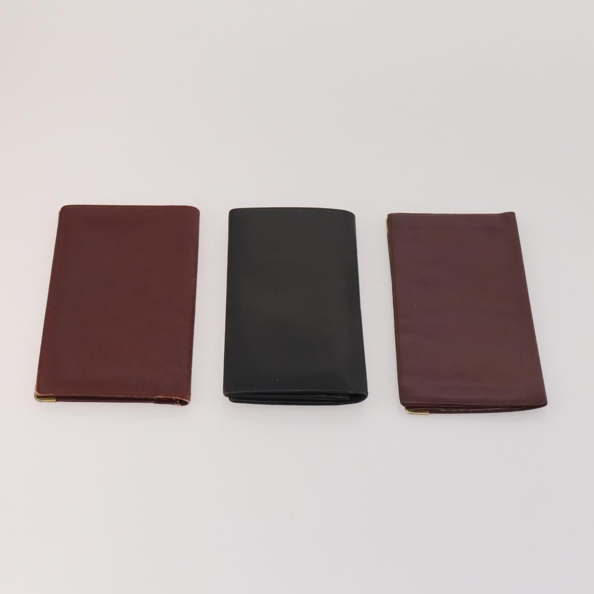 CARTIER Wallet Leather 10 Set Black Bordeaux pink Auth CB296