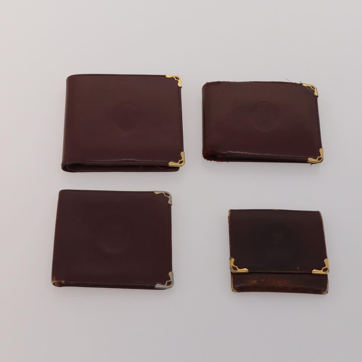 CARTIER Wallet Leather 10 Set Black Bordeaux pink Auth CB296