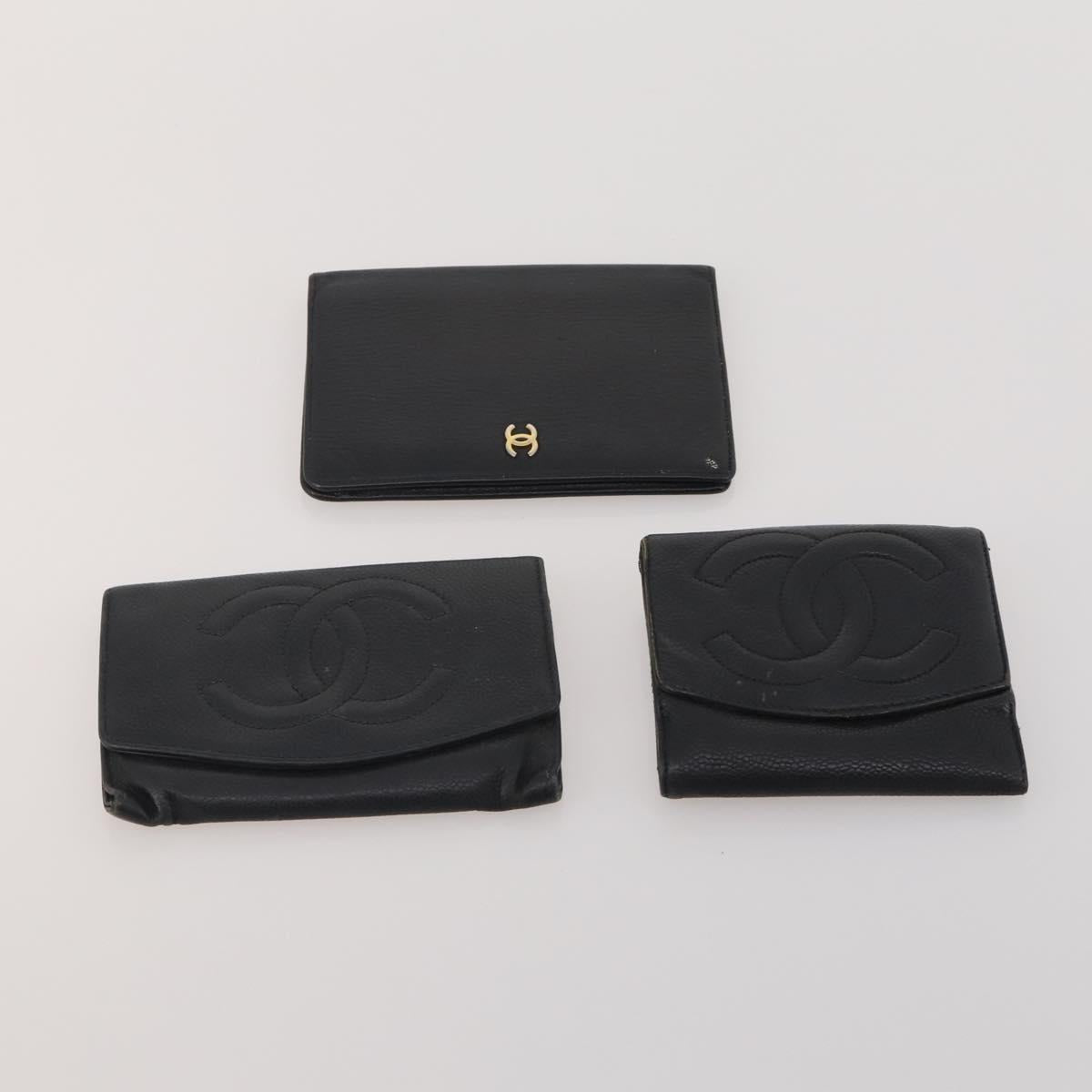 CHANEL Wallet Leather 10 Set White Beige black CC Auth CB298