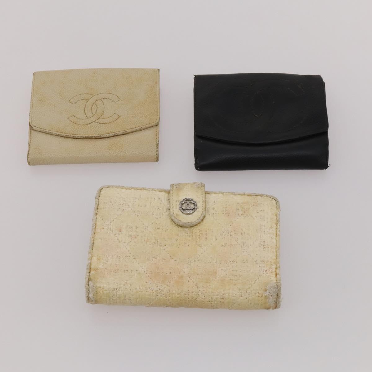 CHANEL Wallet Leather 10 Set White Beige black CC Auth CB298