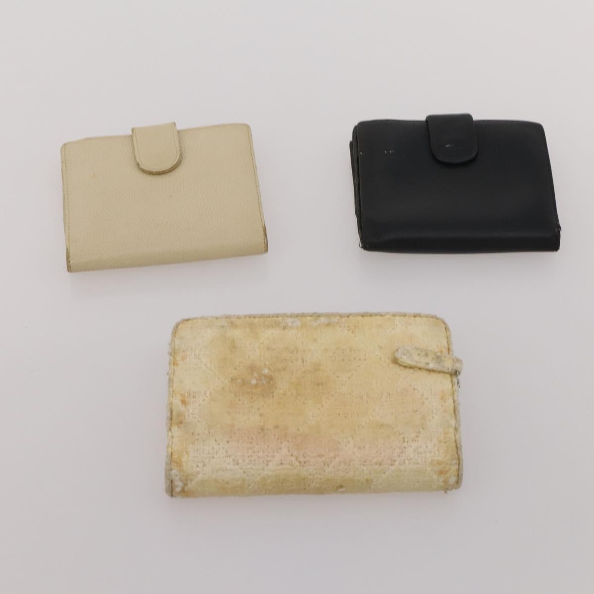 CHANEL Wallet Leather 10 Set White Beige black CC Auth CB298