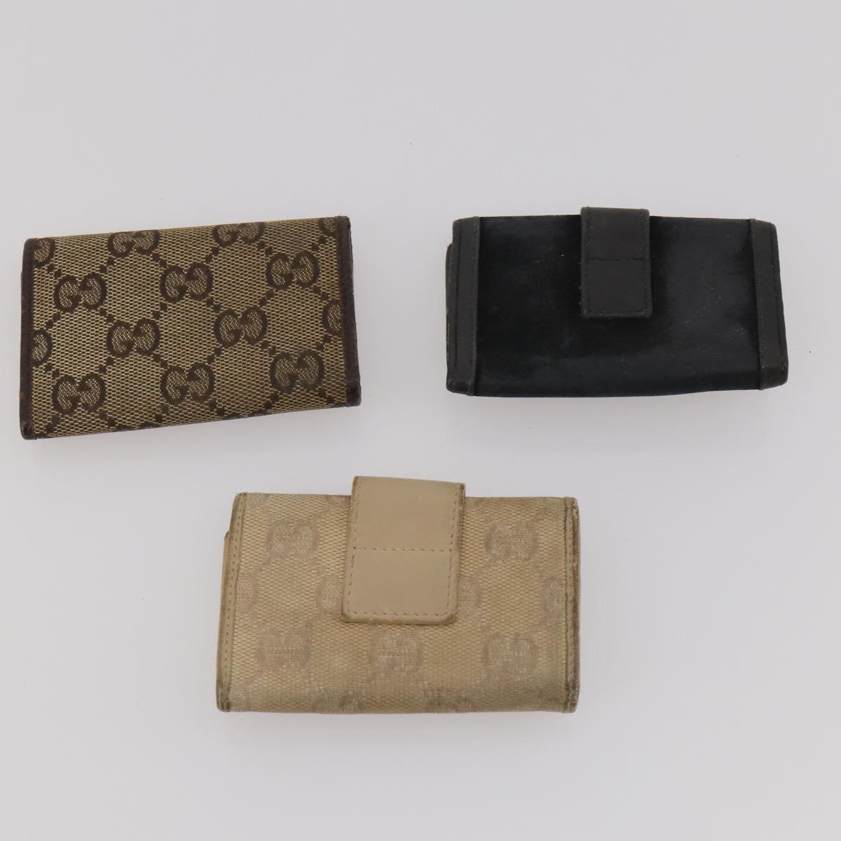 GUCCI GG Canvas Key Case Leather 10 Set Beige Black white Auth CB299
