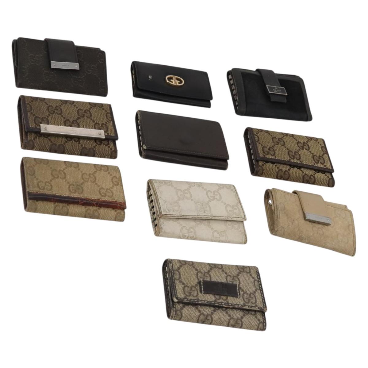 GUCCI GG Canvas Key Case Leather 10 Set Beige Black white Auth CB299