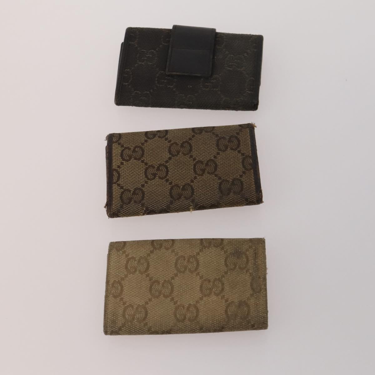 GUCCI GG Canvas Key Case Leather 10 Set Beige Black white Auth CB299