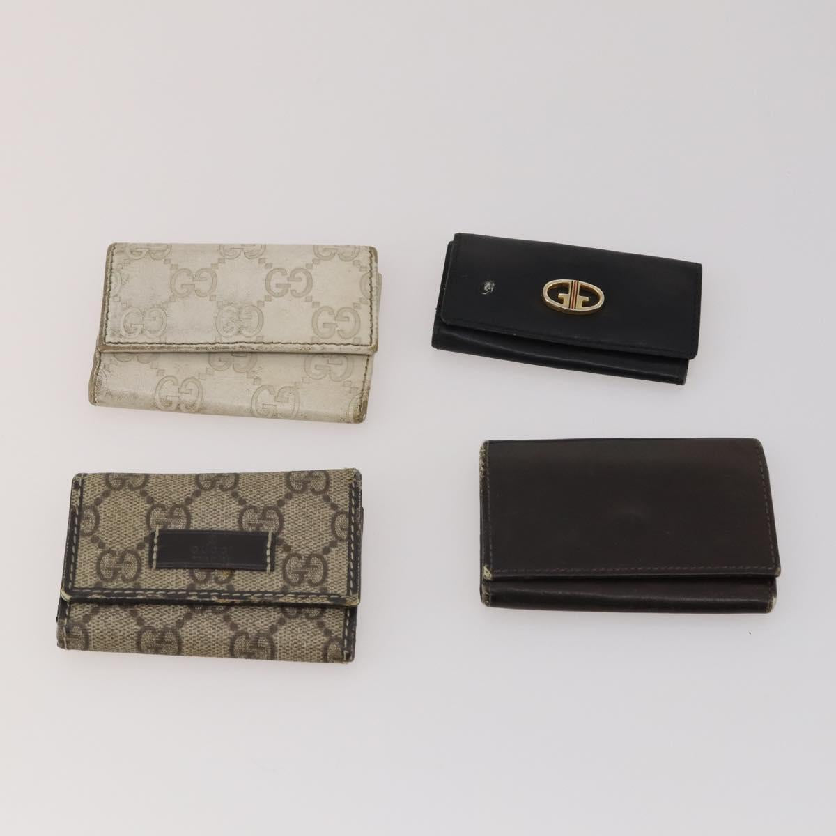 GUCCI GG Canvas Key Case Leather 10 Set Beige Black white Auth CB299