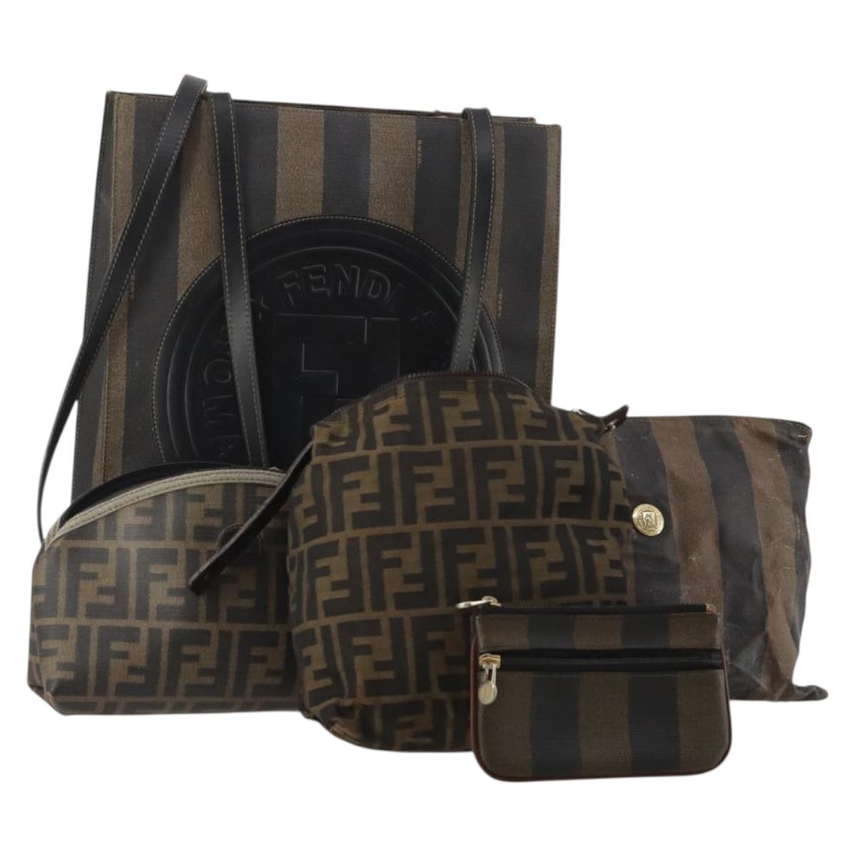 FENDI Zucca Canvas Pouch 5 Set Brown Black Auth CB300