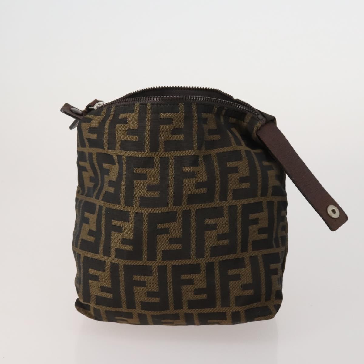 FENDI Zucca Canvas Pouch 5 Set Brown Black Auth CB300