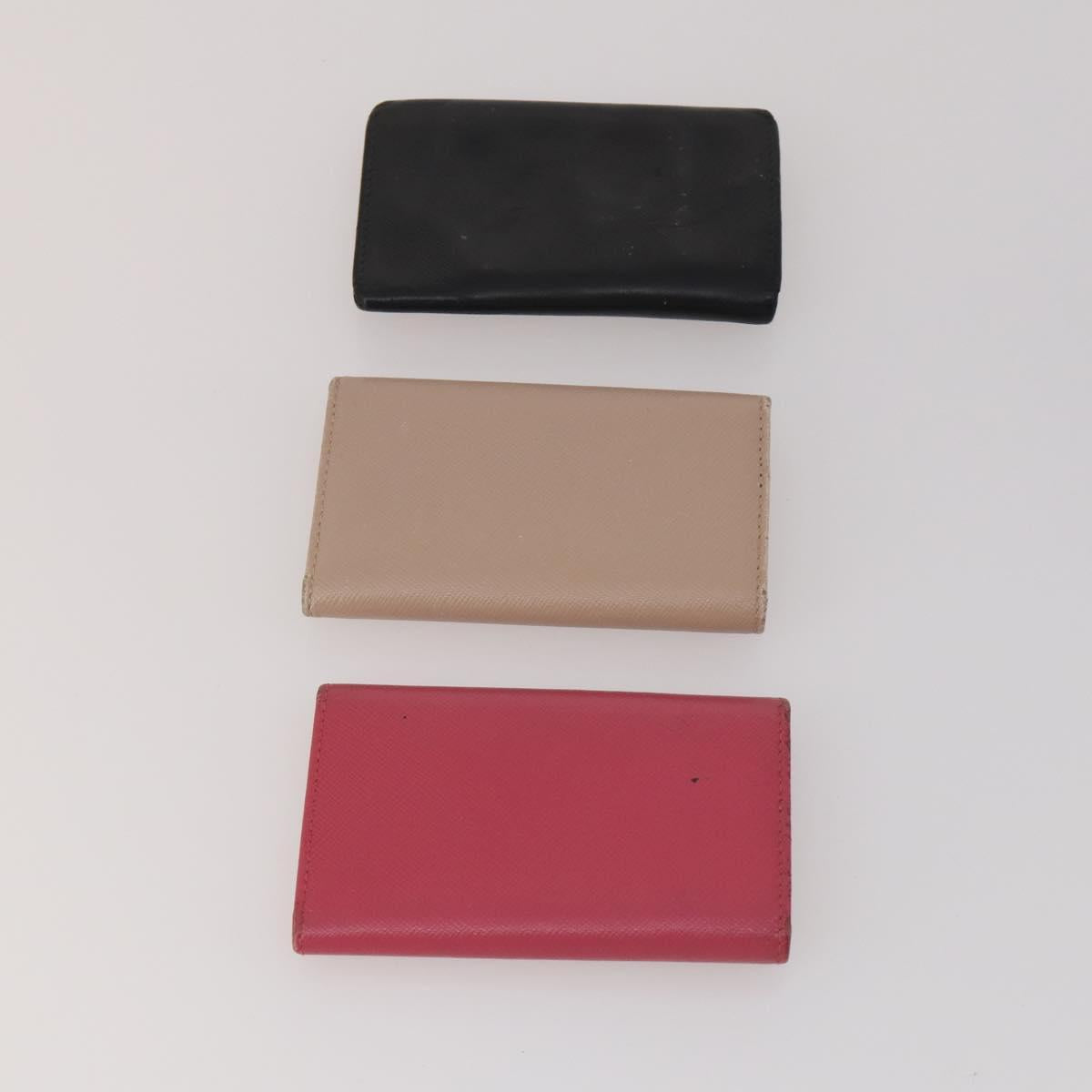 PRADA Key Case Saffiano leather 10 Set Black Beige Auth CB308