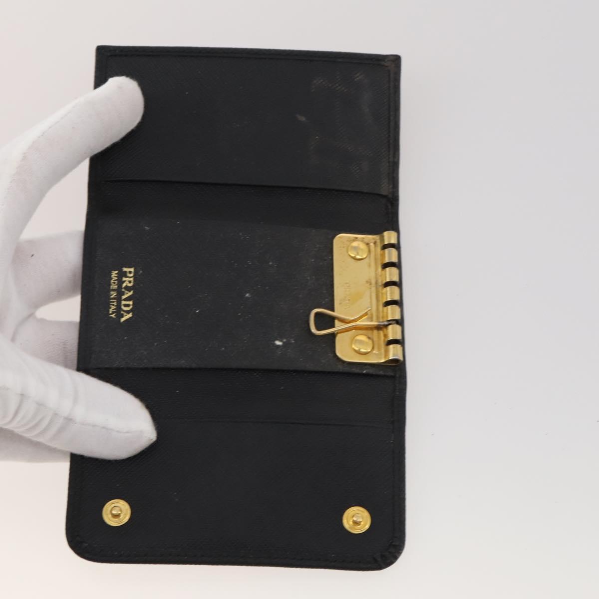 PRADA Key Case Saffiano leather 10 Set Black Beige Auth CB308