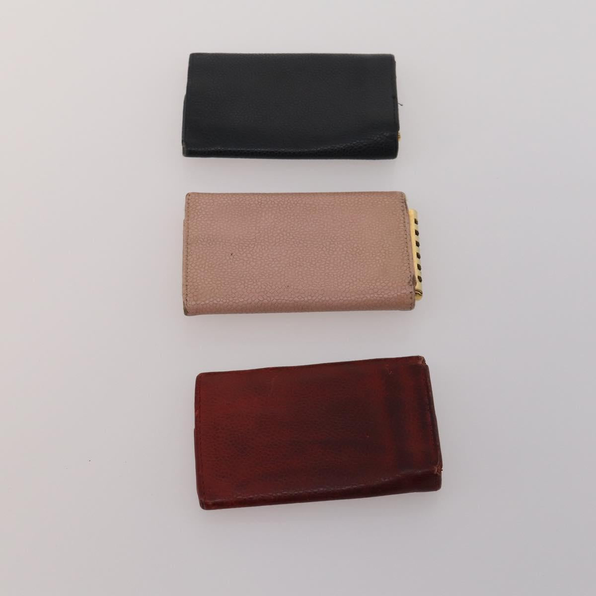 CHANEL Key Case Leather Caviar Skin 10 Set Pink Black purple CC Auth CB309
