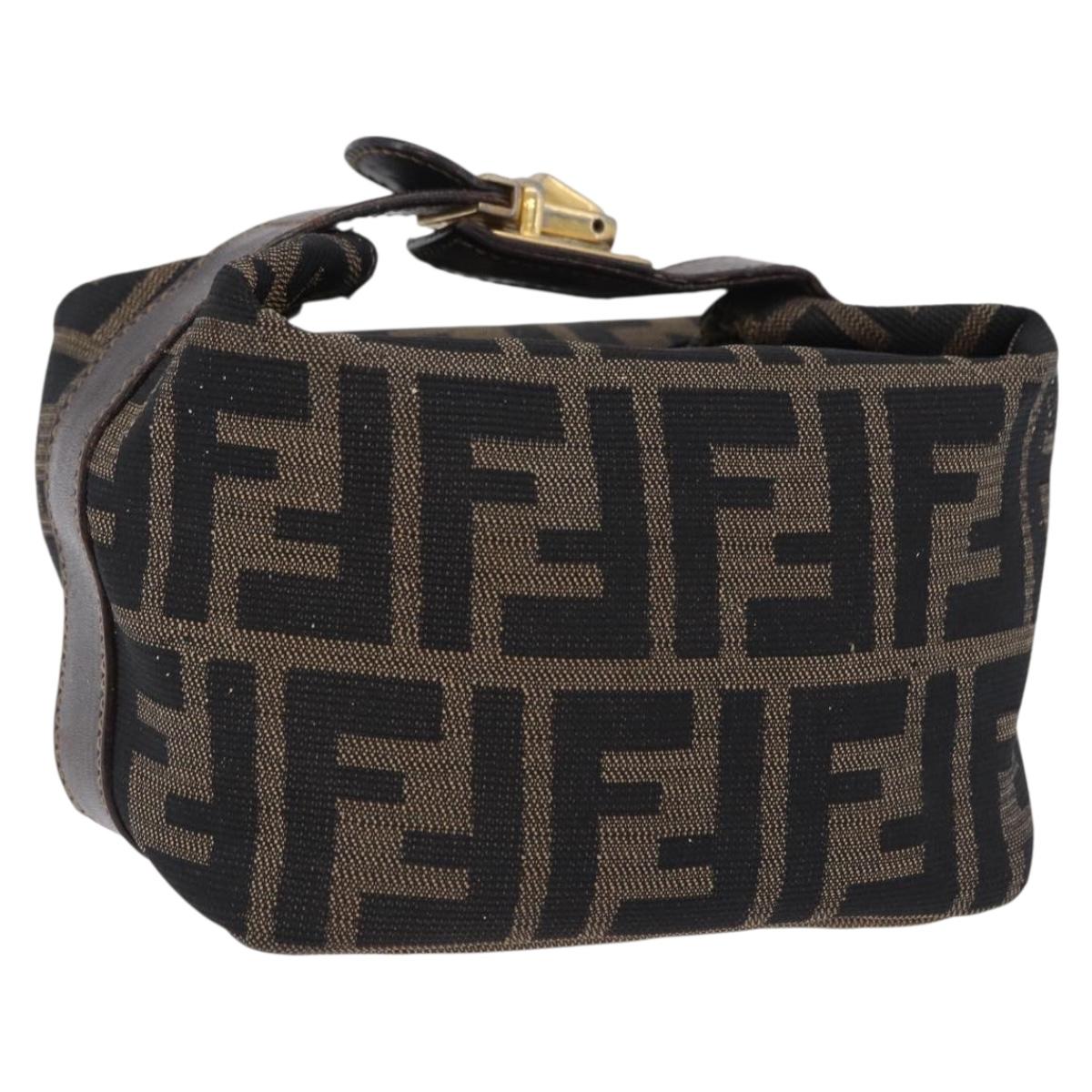FENDI Zucca Canvas Pouch Black Brown Auth CB310