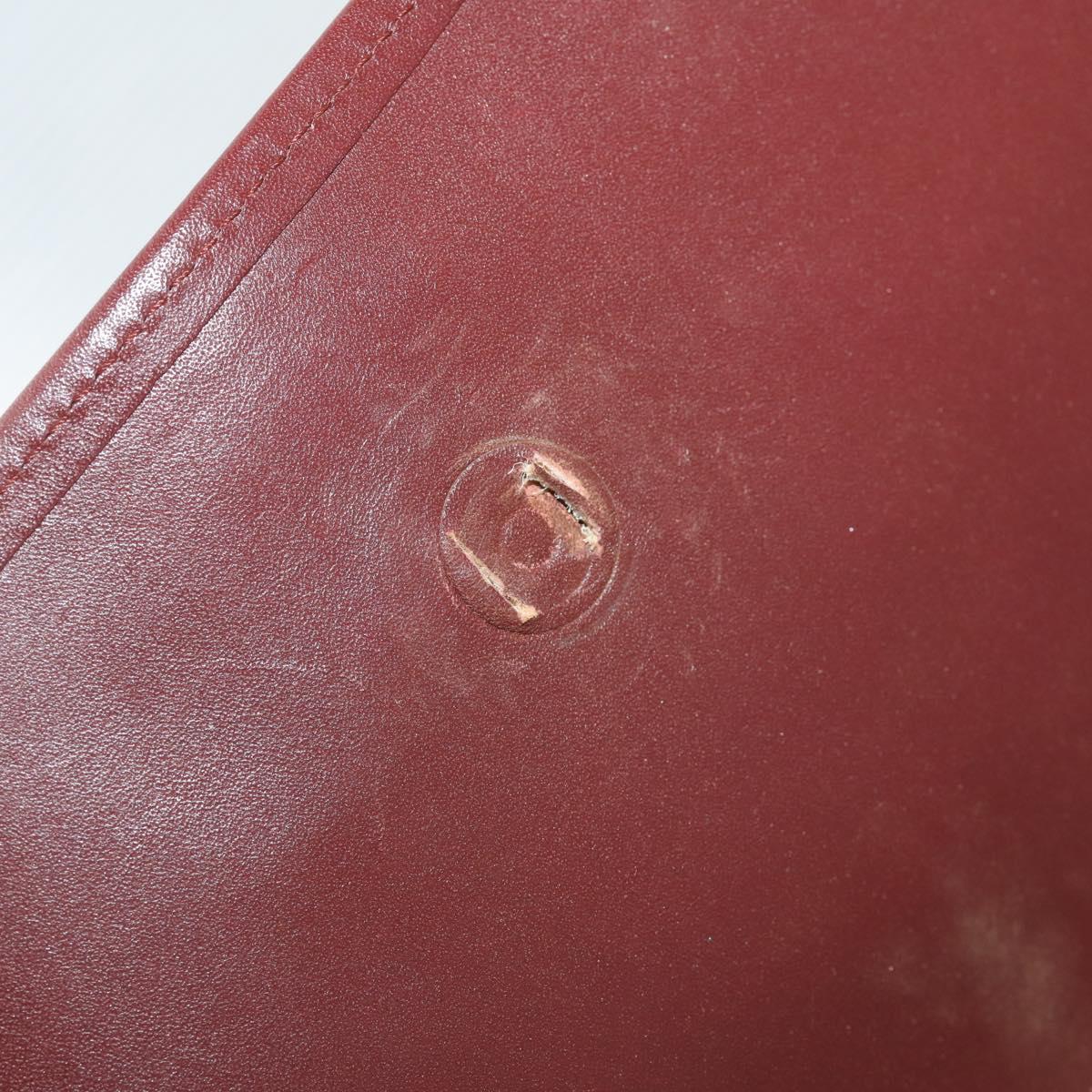 CARTIER Clutch Bag Leather 3 Set Bordeaux Gold Tone Auth CB311