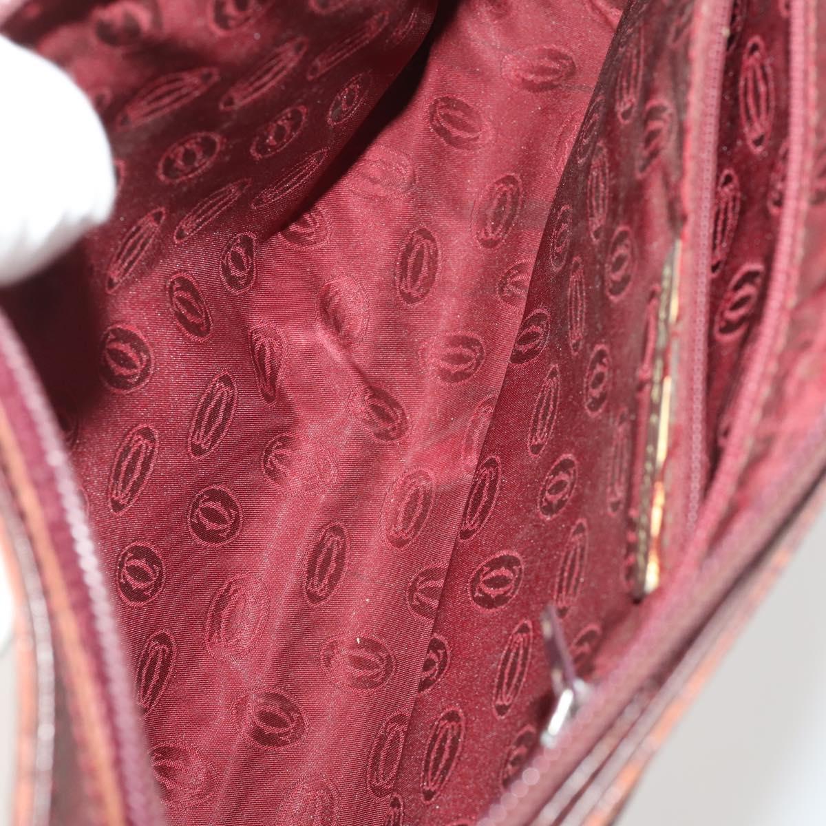 CARTIER Clutch Bag Leather 3 Set Bordeaux Gold Tone Auth CB311