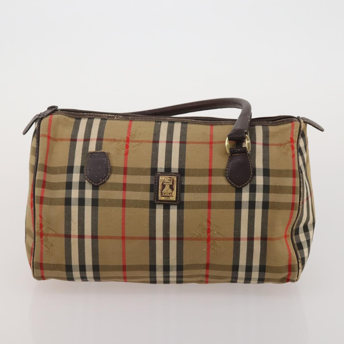 BURBERRY Nova Check Boston Bag Canvas 5 Set Beige Auth CB312