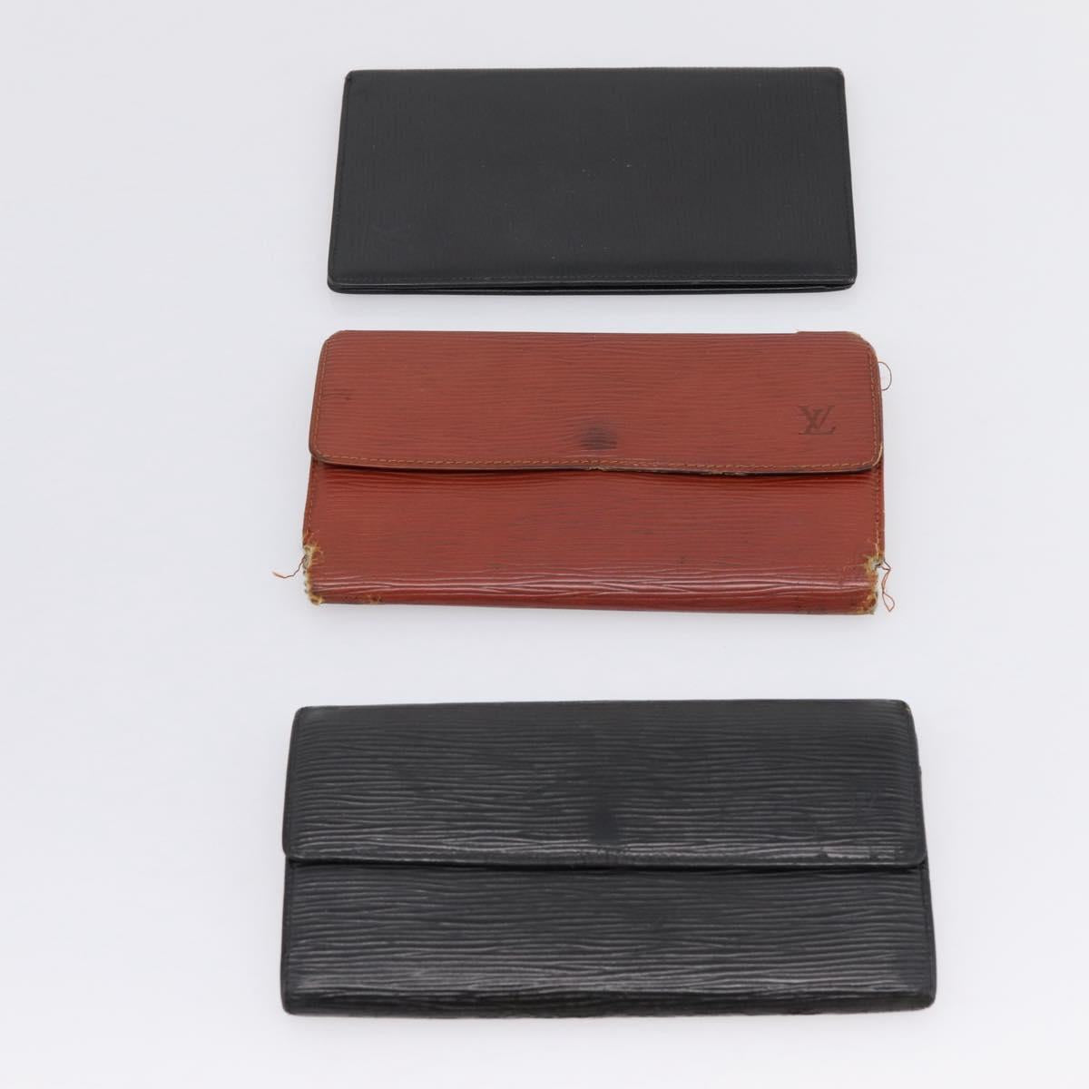 LOUIS VUITTON Epi Long Wallet 10 Set Black Brown Yellow LV Auth CB320