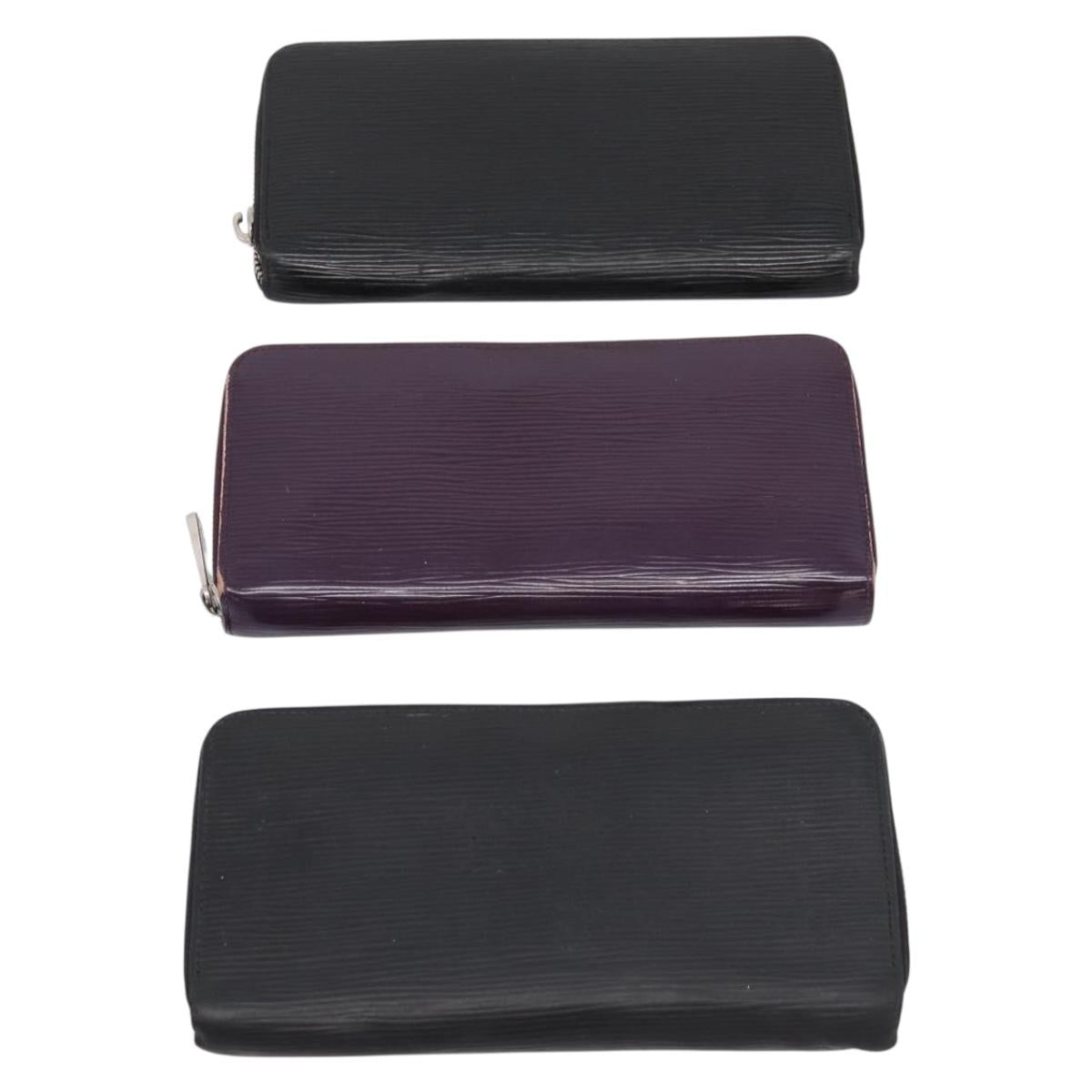 LOUIS VUITTON Epi Long Wallet 10 Set Black Brown Yellow LV Auth CB320