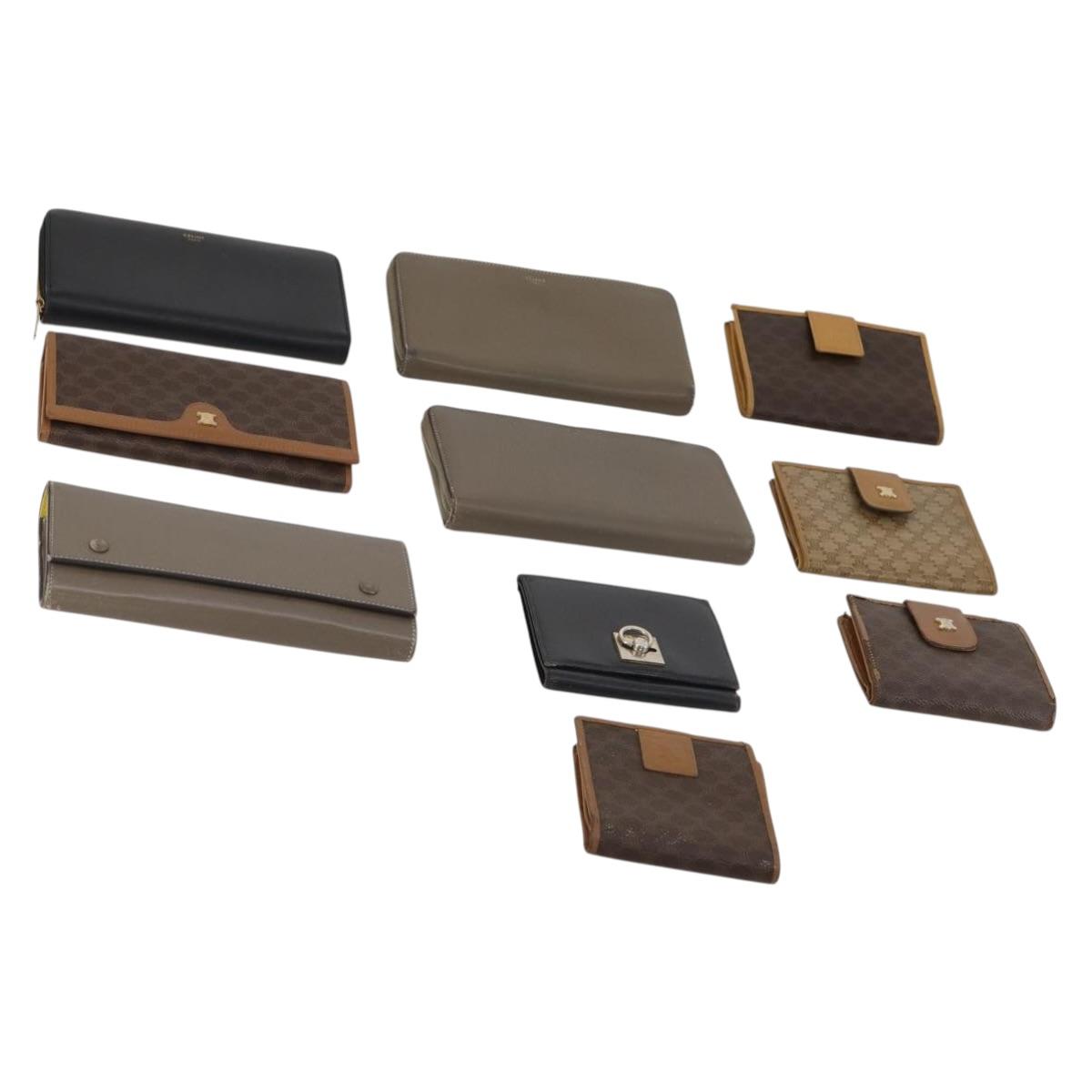 CELINE Macadam Canvas Wallet PVC Leather 10 Set Brown Beige Black Auth CB323