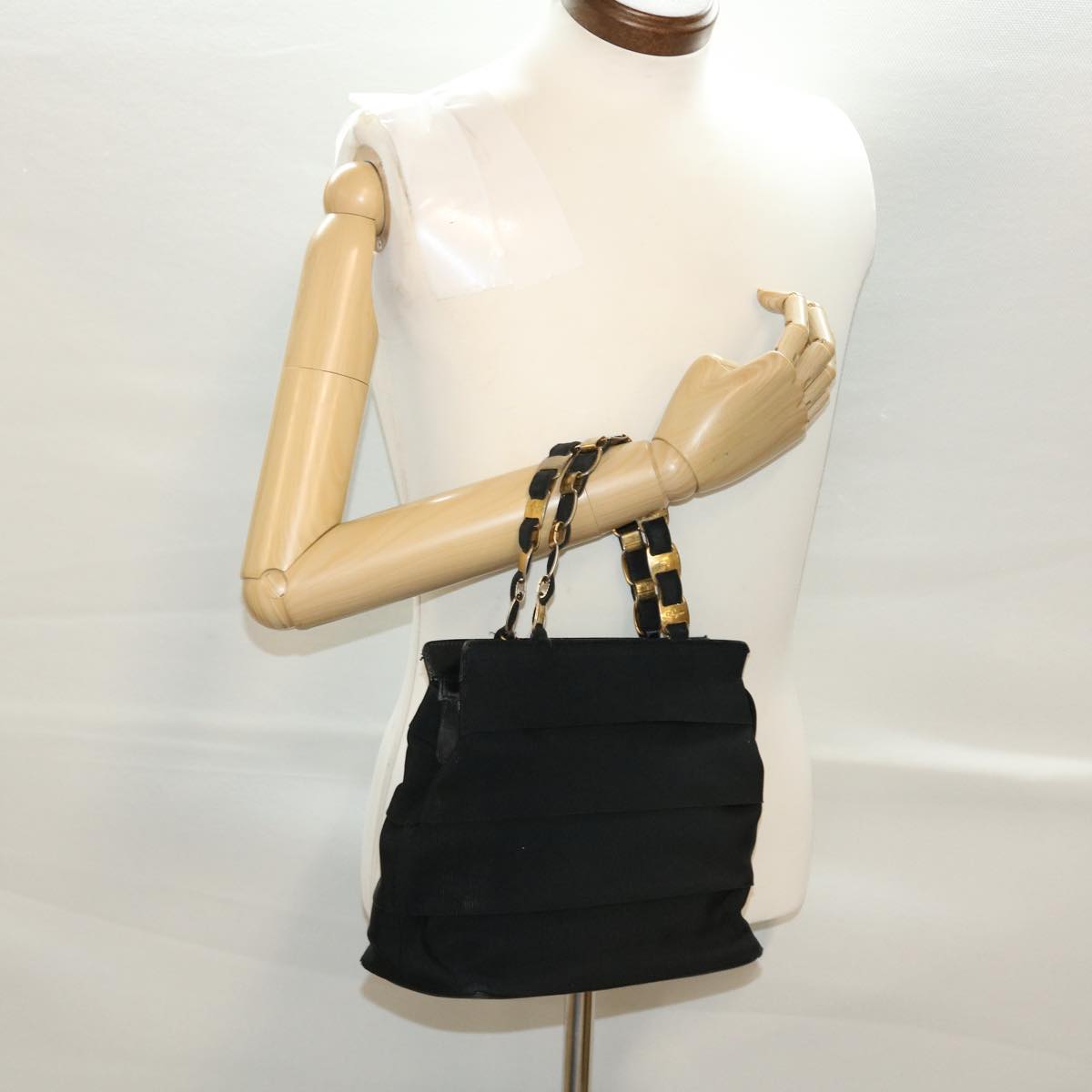 Salvatore Ferragamo Hand Bag Nylon Black AU-21-5251 Auth cl499
