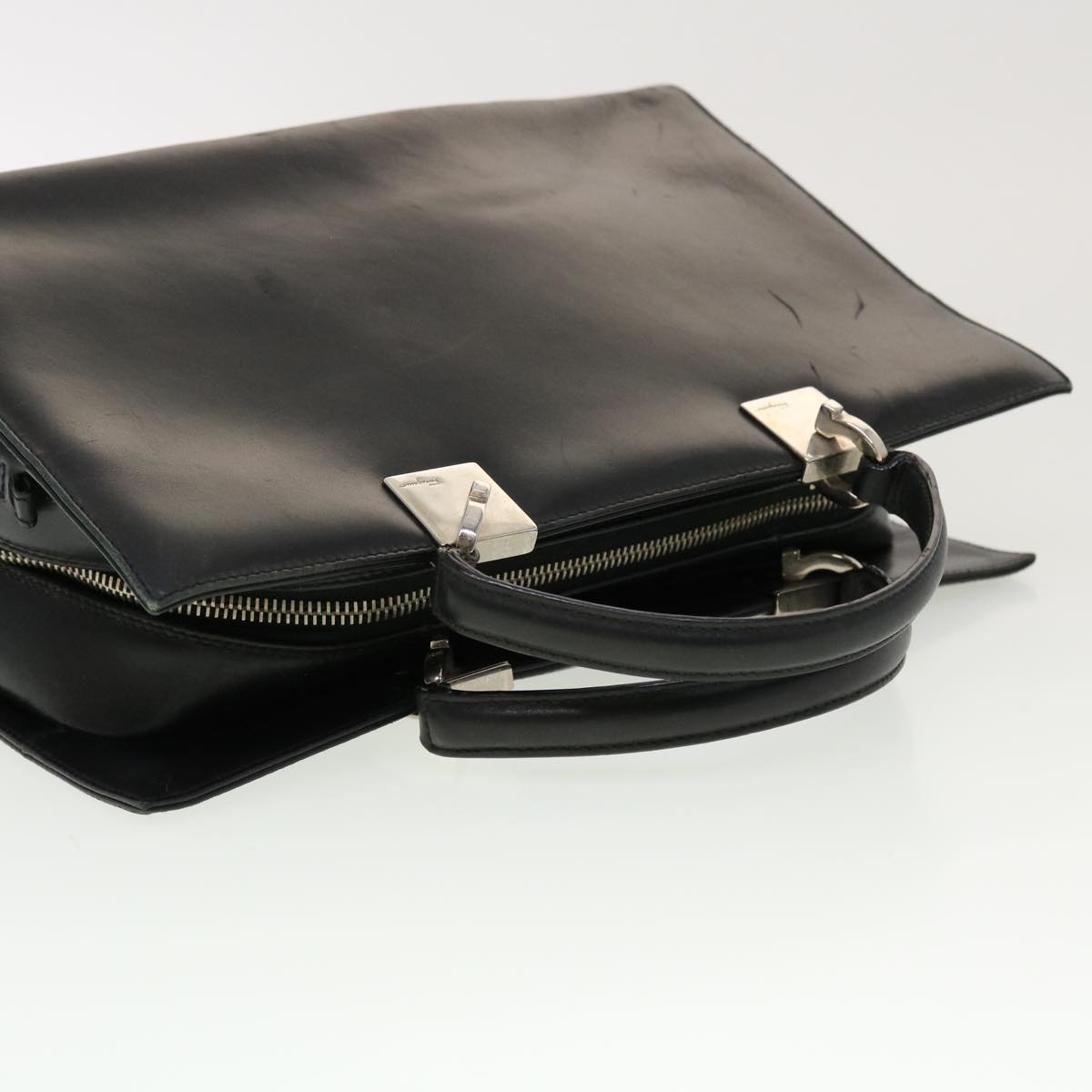 Salvatore Ferragamo Hand Bag Leather Black Auth cl501