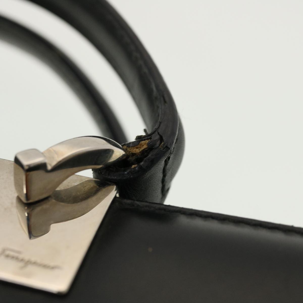 Salvatore Ferragamo Hand Bag Leather Black Auth cl501