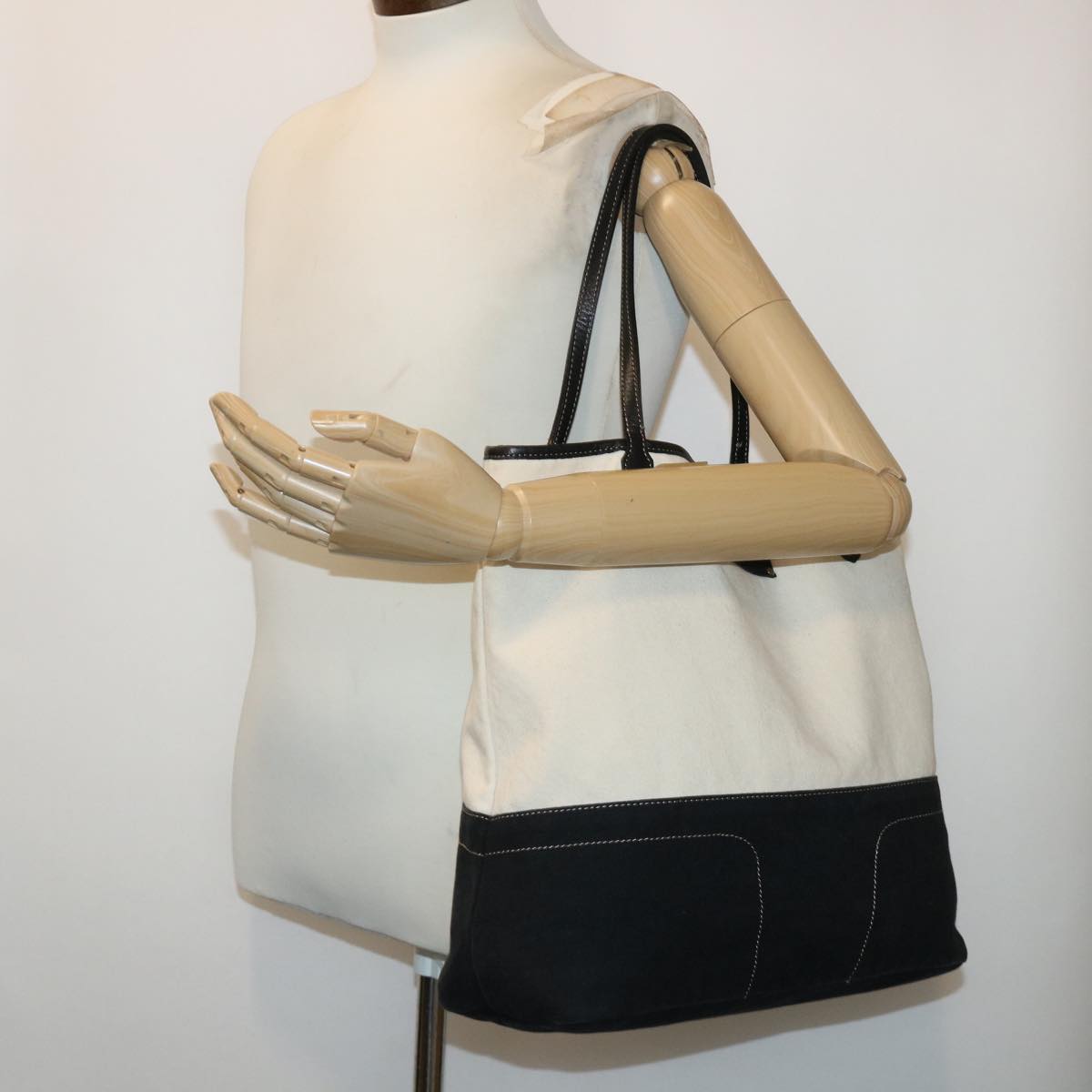 BURBERRY Blue Label Tote Bag Canvas Black White Auth cl660