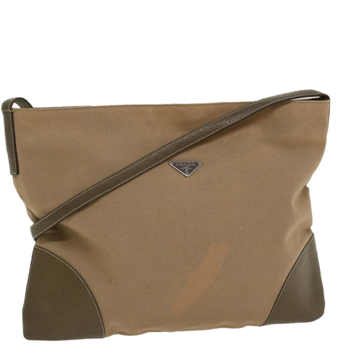 PRADA Shoulder Bag Canvas Leather Beige Auth cl696